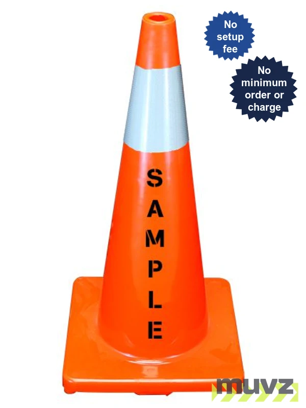 Solid Orange,28\",5.0 Lb,Economy Cone, Single 6\" Reflective Collar \u0026 Double Sided (2X) Custom Stencil