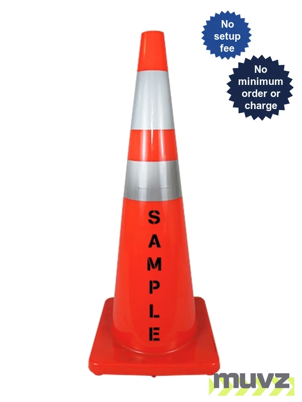 Solid Orange, 36\", 9.2 Lb., Economy Cone w/6\" \u0026 4\" Reflective Collars \u0026 Custom Stencil