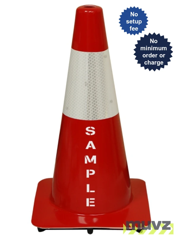 Red 18\" Flow Molded Traffic Cone w/6\" Reflective Collar \u0026 Custom Stencil