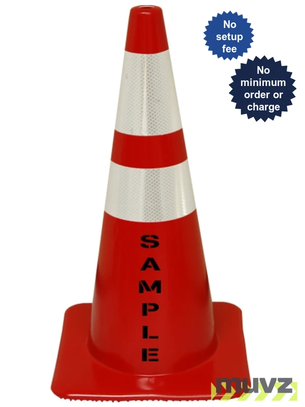 Red 28\" Flow Molded Cone with 6\" \u0026 4\" Reflective Collars with Custom Stencil