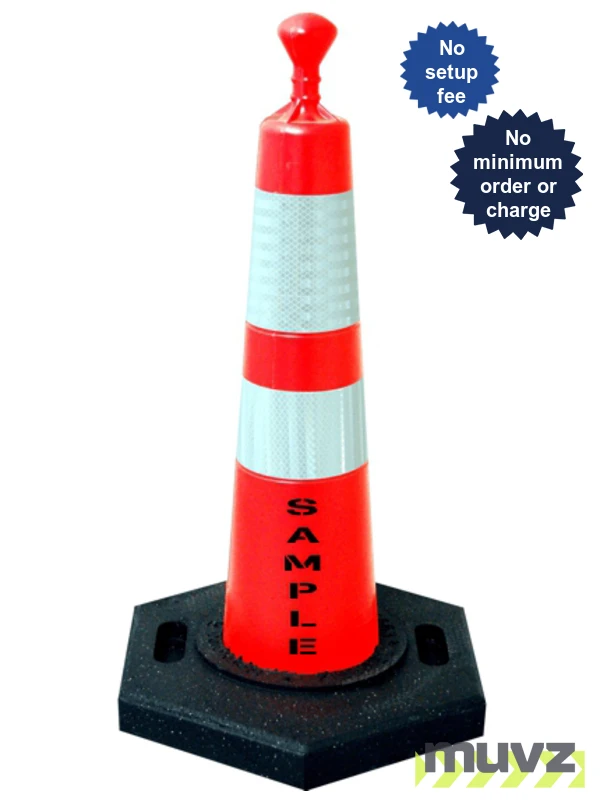 28\" Grabber Cone with 10 Lb. Base, 4\" \u0026 6\" Reflective Collars \u0026 Double Sided (2X) Custom Stencil