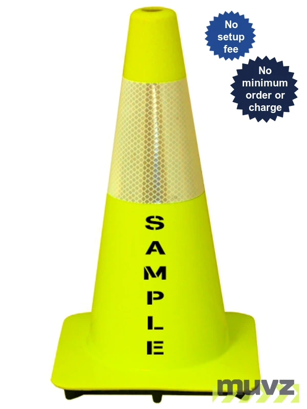 Lime 18\" Flow Molded Traffic Cone w/6\" Reflective Collar \u0026Double Sided (2X) Custom Stencil
