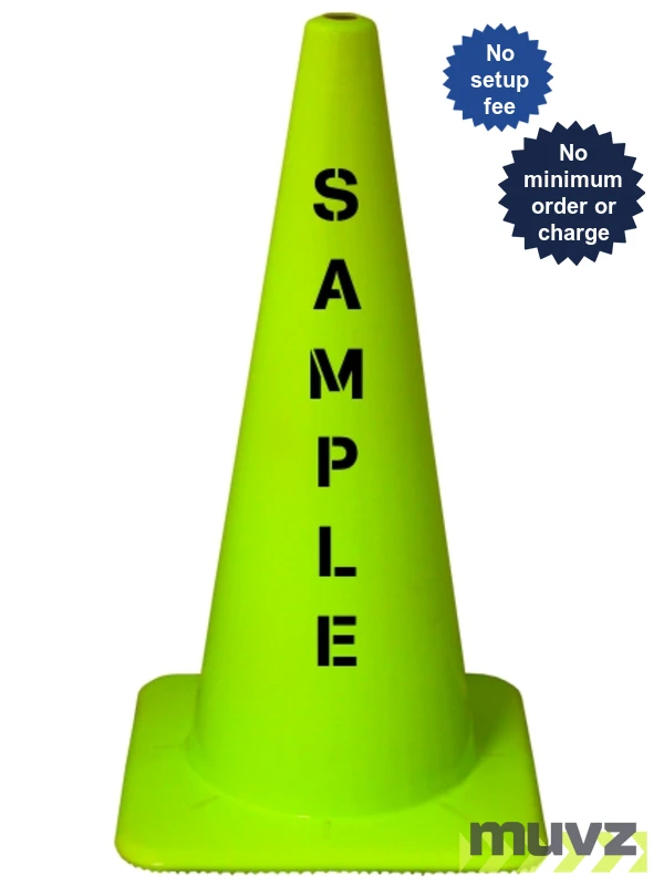 Lime 28\" Flow Molded Traffic Cone with Double Sided (2X) Custom Stencil