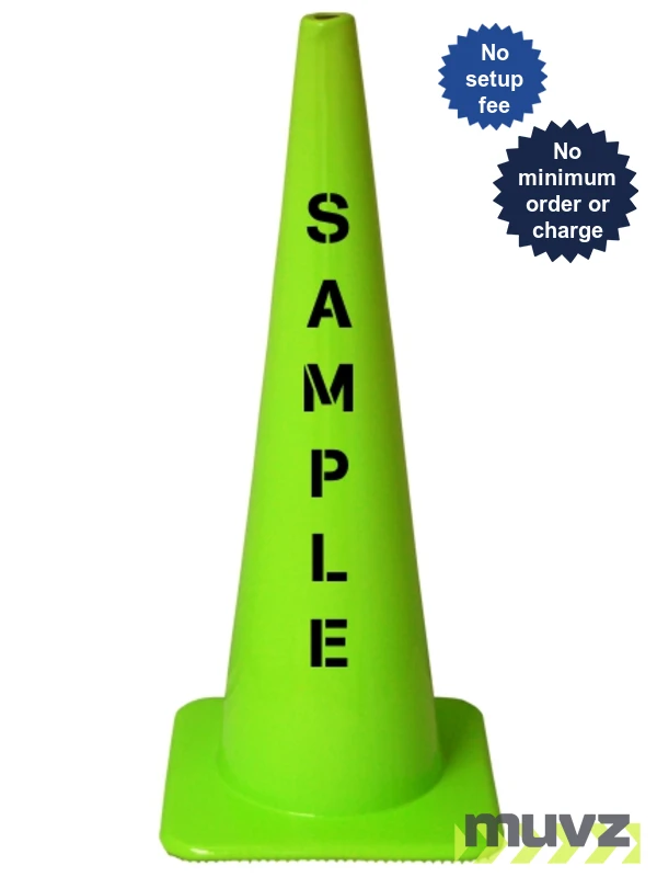 Lime 36\" Flow Molded Traffic Cone with Double Sided (2X) Custom Stencil