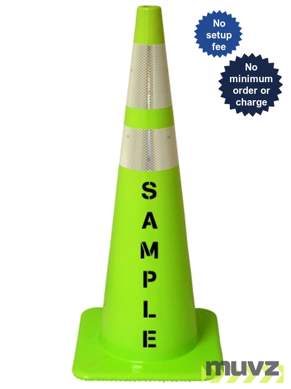 Lime 36\" Flow Molded Traffic Cone w/6\" \u0026 4\" Reflective Collars \u0026Double Sided (2X) Custom Stencil