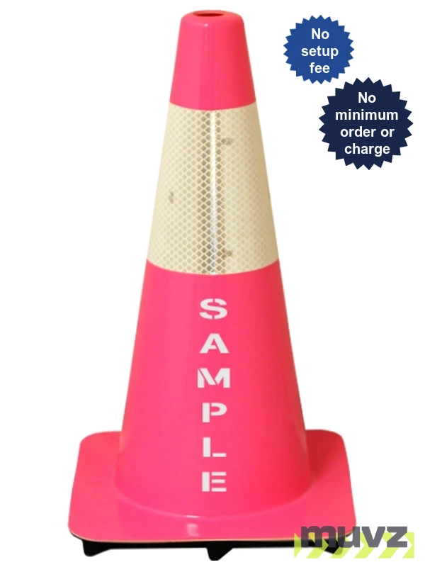 Pink 18\" Flow Molded Traffic Cone w/6\" Reflective Collar \u0026Double Sided (2X) Custom Stencil