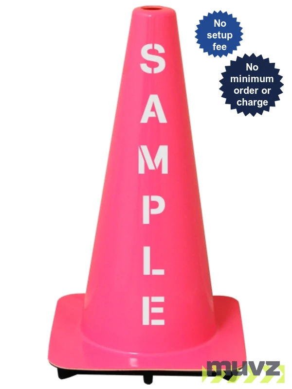 Pink 18\" Flow Molded Traffic Cone w/Custom Stencil