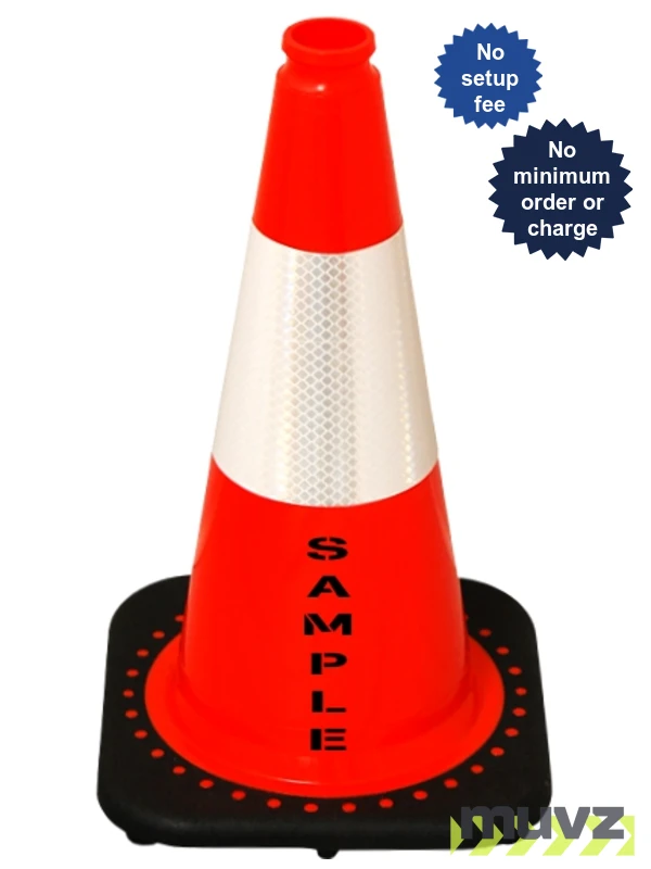 Orange 18\" Cone with Black Base, 6\" Reflective Collar and Custom Stencil