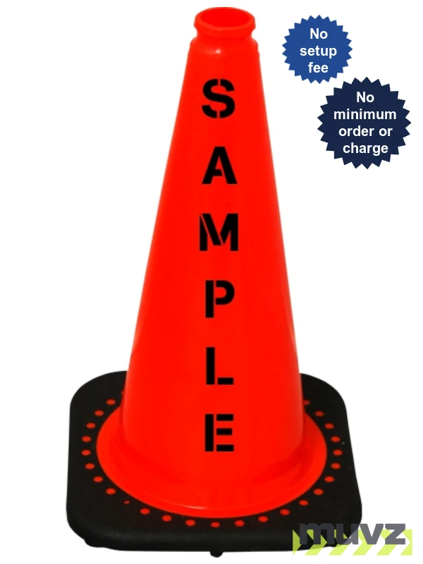Orange 18\" Black Base Cone with Double Sided (2X) Custom Stencil
