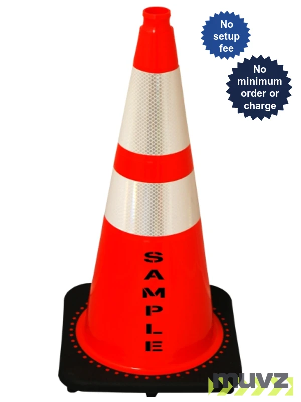 Orange 28\" 10.0 Lb. Black Base Cone, 6\" \u0026 4\" Reflective Collars \u0026 Double Sided (2X) Custom Stencil