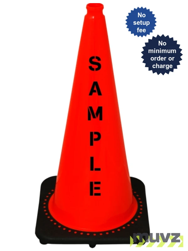 Orange 28\" 10.0 Lb. Black Base Cone with Double Sided (2X) Custom Stencil