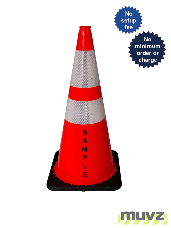 Orange 28\" 5.5 Lb. Black Base Cone, 6\" \u0026 4\" Reflective Collars and Custom Stencil