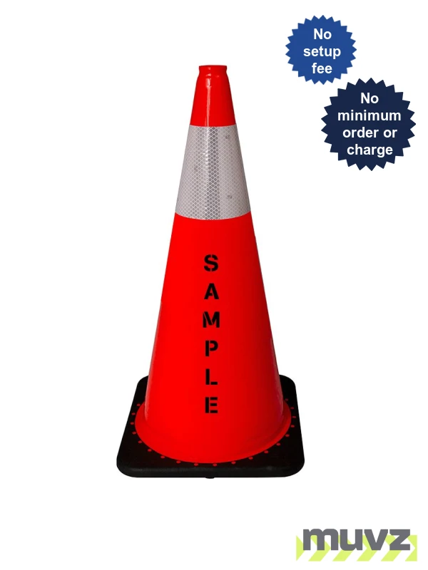 Orange 28\" 5.5 Lb. Black Base Cone, 6\" Reflective Collar and Custom Stencil