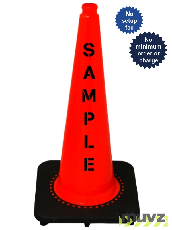 Orange 28\" 7.0 Lb. Slim Line Black Base Cone with Double Sided (2X) Custom Stencil