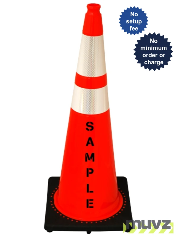 Orange, 36\" 10.0 Lb. Black Base Cone w/6\" \u0026 4\" Reflective Collar \u0026  Double Sided (2X) Custom Stencil