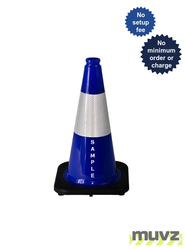 Blue 18\" Black Base Cone with 6\" Reflective Collar \u0026 Double Sided (2X) Custom Stencil