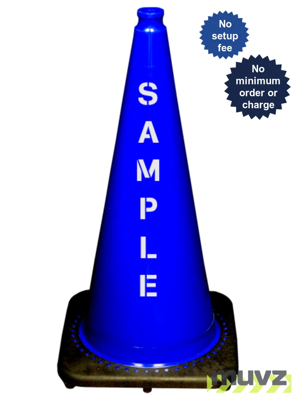 Blue 28\" 7.0 Lb. Black Base Cone with Double Sided (2X) Custom Stencil