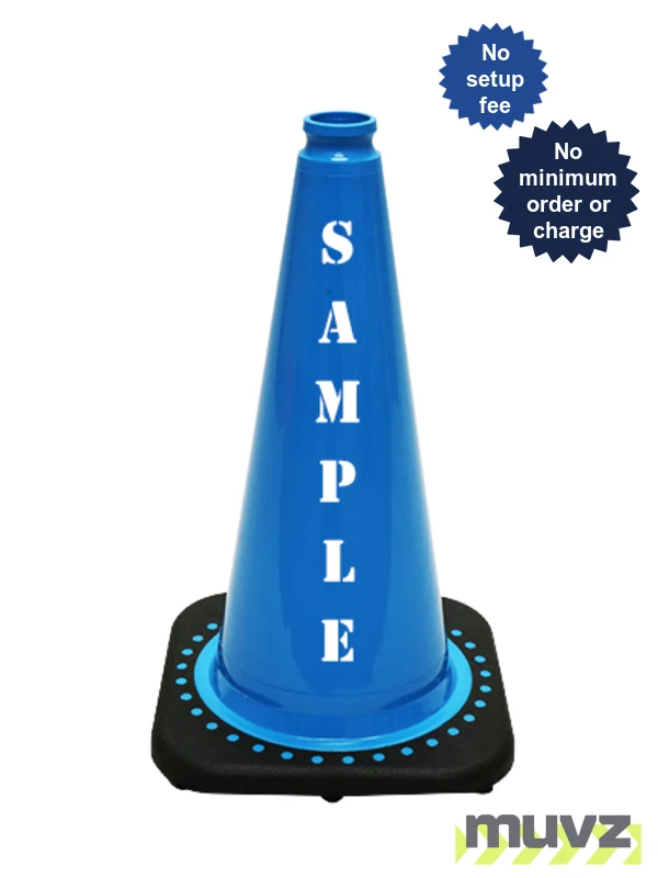 Light Blue 18\" Black Base Cone with Double Sided (2X) Custom Stencil