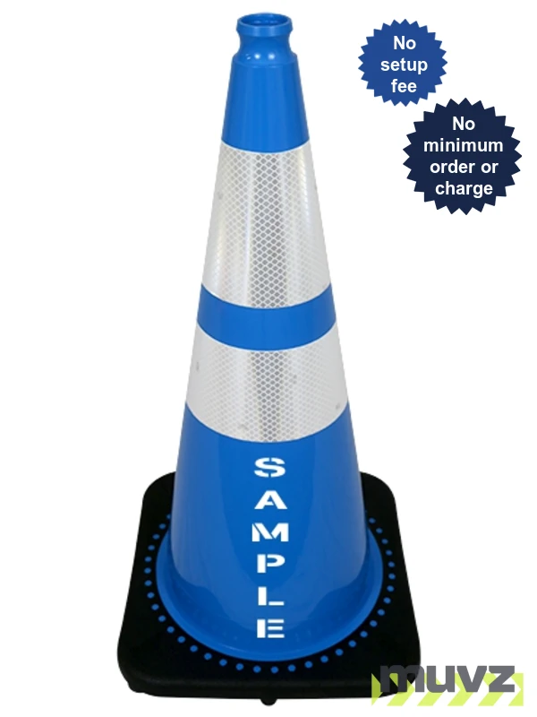 Light Blue 28\" 7.0 Lb. Black Base Cone,6\" \u0026 4\" Reflective Collars \u0026 Double Sided (2X) Custom Stencil