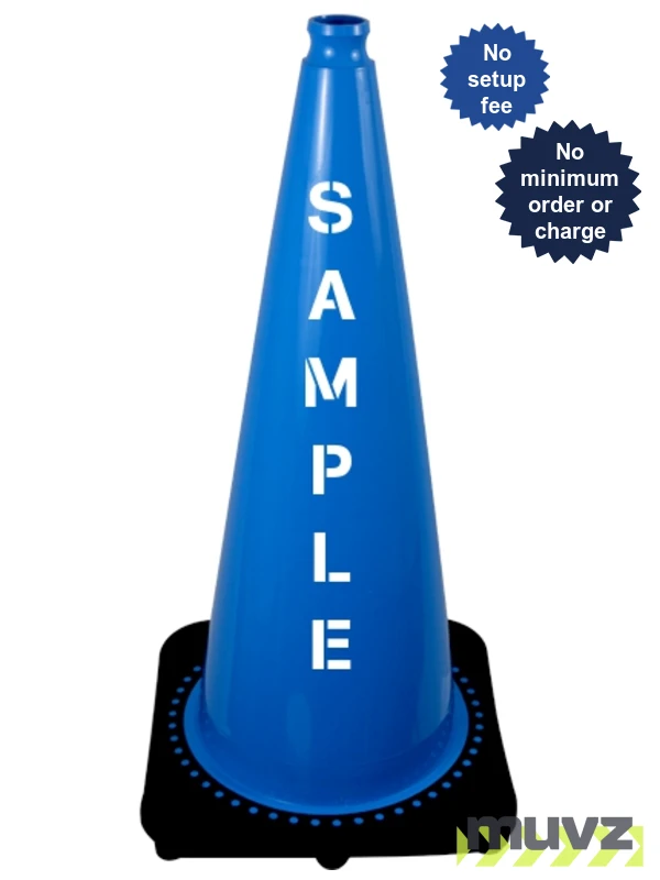 Light Blue 28\" 7.0 Lb. Black Base Cone with Double Sided (2X) Custom Stencil