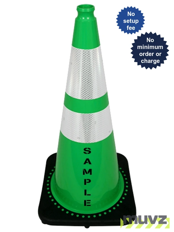 Green 28\" 7.0 Lb. Black Base Cone, 6\" \u0026 4\" Reflective Collars and Double Sided (2X) Custom Stencil