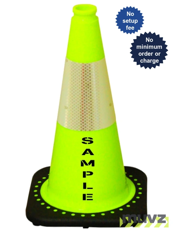 Lime 18\" Black Base Cone with 6\" Reflective Collar \u0026 Double Sided (2X) Custom Stencil