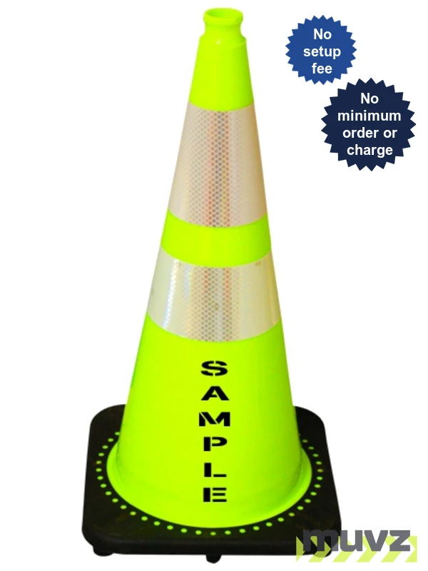 Lime 28\" 7.0 Lb. Black Base Cone, 6\" \u0026 4\" Reflective Collars and Double Sided (2X) Custom Stencil