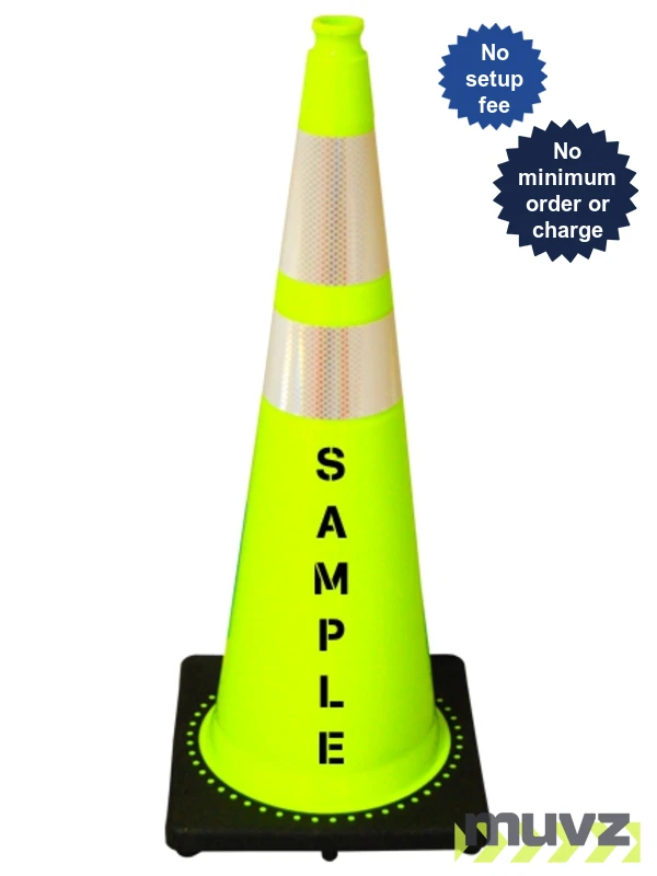 Lime, Black Base, 36\" Cone with 6\" \u0026 4\" Reflective Collars \u0026 Double Sided (2X) Custom Stencil