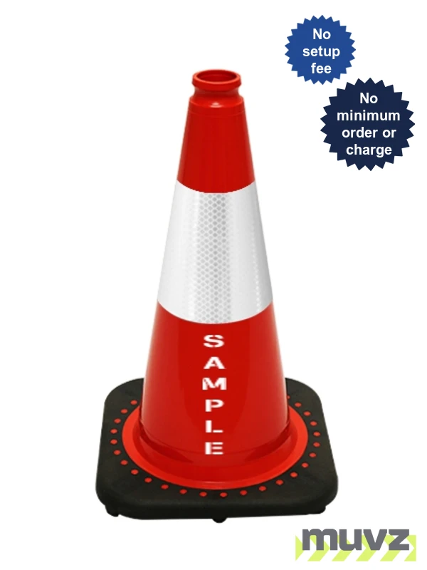 Red 18\" Black Base Cone with 6\" Reflective Collar \u0026 Double Sided (2X) Custom Stencil
