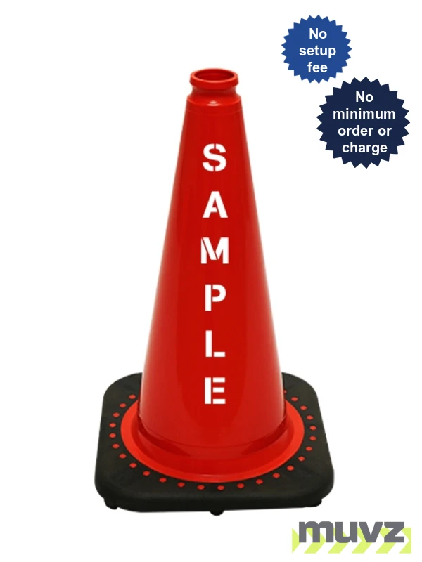Red 18\" Black Base Cone with Double Sided (2X) Custom Stencil