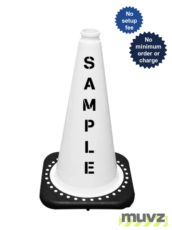 White 18\" Black Base Cone with Custom Stencil