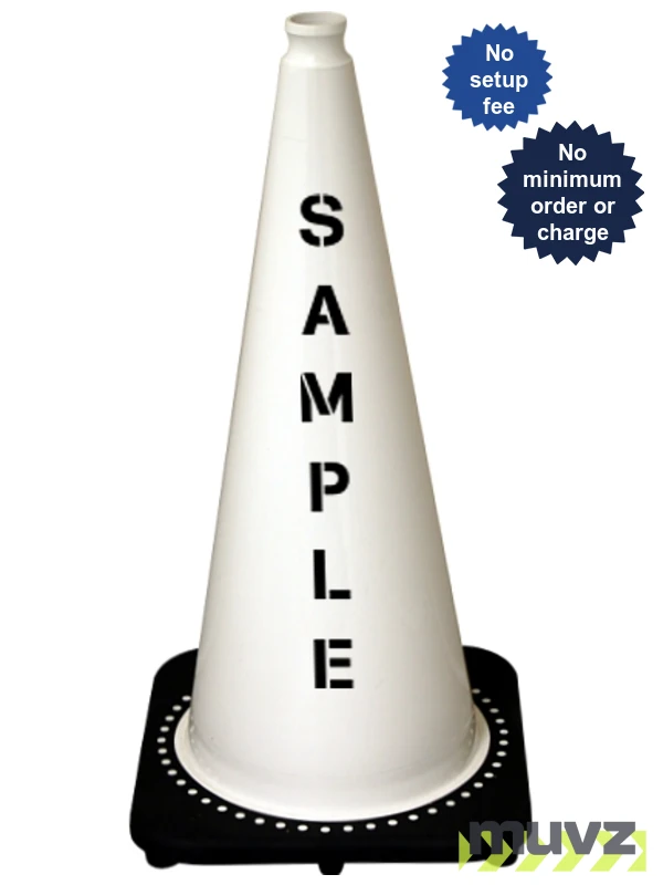 White 28\" 7.0 Lb. Black Base Cone with Double Sided (2X) Custom Stencil