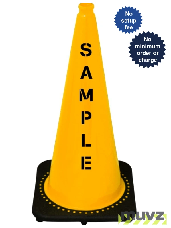 Yellow 28\" 7.0 Lb. Black Base Cone with Double Sided (2X) Custom Stencil
