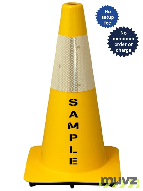 Yellow 18\" Flow Molded Traffic Cone w/6\" Reflective Collar \u0026Double Sided (2X) Custom Stencil