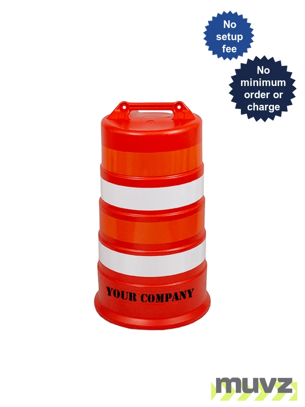 37\" Tall Channelizer Drum w/ Four (4) 4\" EG Reflective Stripes \u0026 Double Sided (2X) Custom Stencil