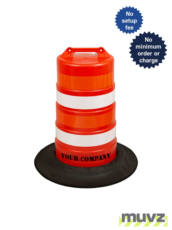 37\" Tall Channelizer Drum w/Four 4\" EG Ref Stripes,Recycled Tire Base \u0026 Double Sided Custom Stencil