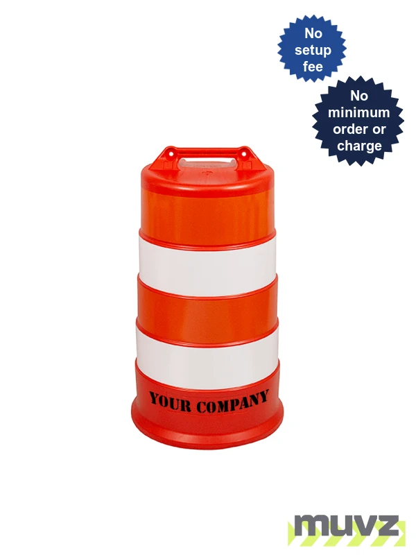 37\" Tall Channelizer Drum w/Four 6\" HI Reflective Stripes \u0026 Custom Stencil
