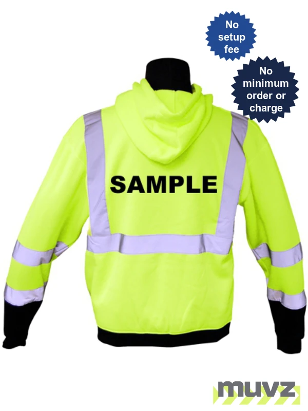 Class 3, Lime, Hooded Full Zipper Sweatshirt, 2XL w/Non-Reflective Custom Lettering