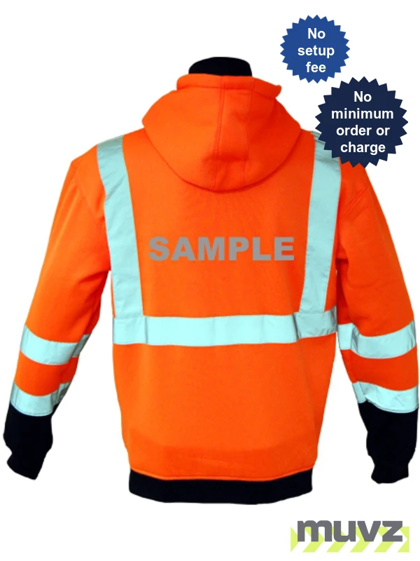 Class 3, Orange, Hooded Full Zipper Sweatshirt, Medium w/Reflective Custom Lettering