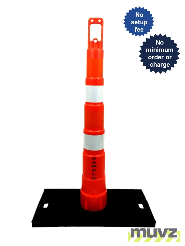 42\" Channelizer Cone, Four (4) 4\" HI Reflective Collars,30 Lb. Recycled Rubber Base w/Custom Stencil
