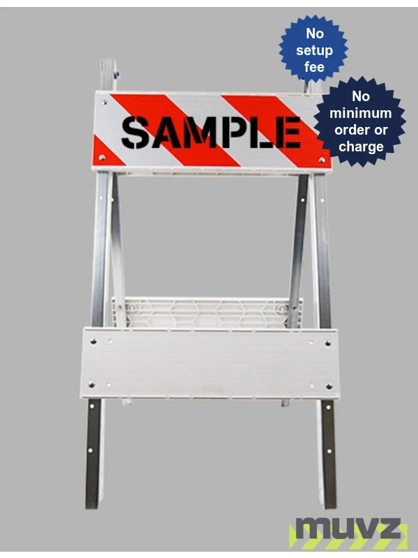 Economy+ Type I Barricade with Steel Legs, Plastic Panels, EG Reflective Sheeting \u0026 Custom Stencil