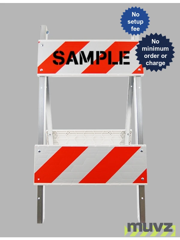 Economy+ Type II Barricade with Steel Legs, Plastic Panels, EG Reflective Sheeting \u0026 Custom Stencil