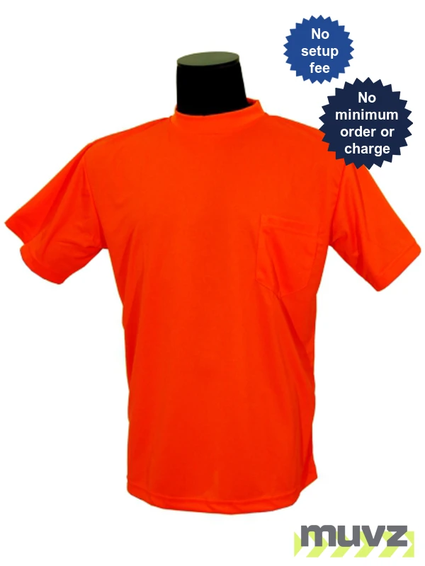 ORANGE, High Visibility, Microfiber Polyester T-Shirt, Large w/Non-Reflective Custom Lettering