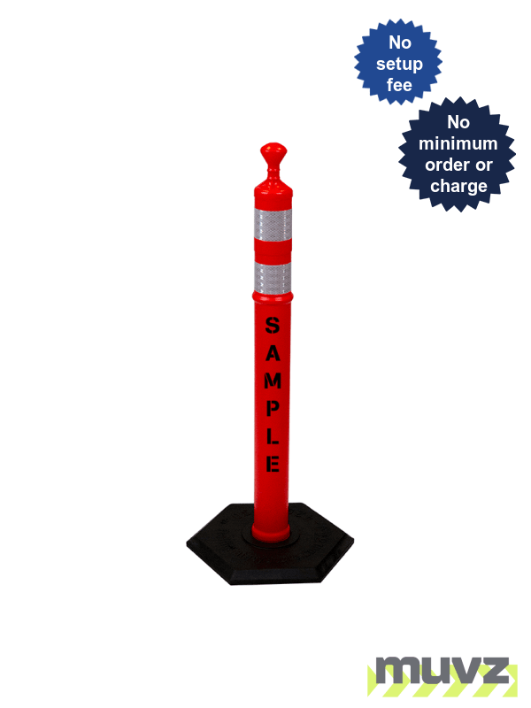 42\" ORANGE Grabber Tube with Two (2) 3\" Reflective Collars, 18 Lb. Base and Custom Stencil