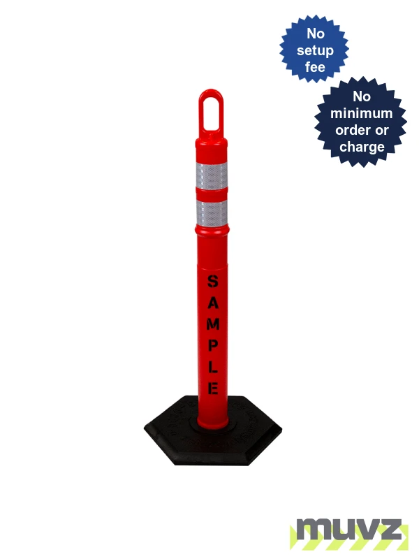42\" ORANGE Looper Tube, Two (2) 3\" Reflective Collars, 18 Lb Base \u0026 Double Sided (2X) Custom Stencil