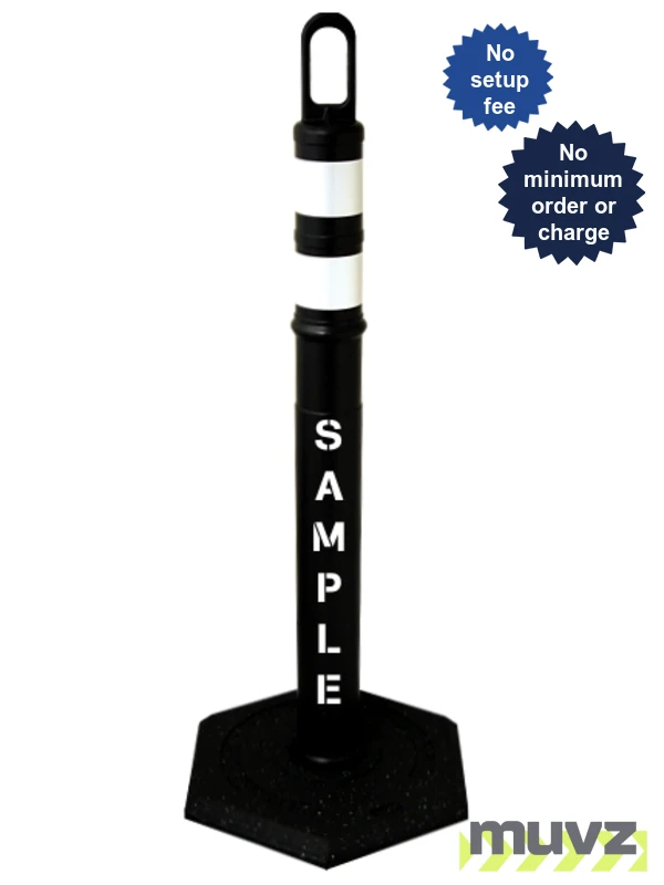 42\" BLACK Looper Tube with Two (2) 3\" Reflective Collars, Custom Stencil \u0026 12 Lb. Base
