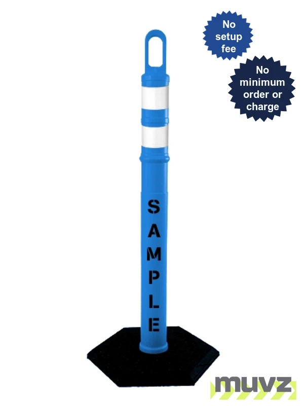 42\" BLUE Looper Tube with Two (2) 3\" Reflective Collars, Custom Stencil \u0026 8 Lb. Base