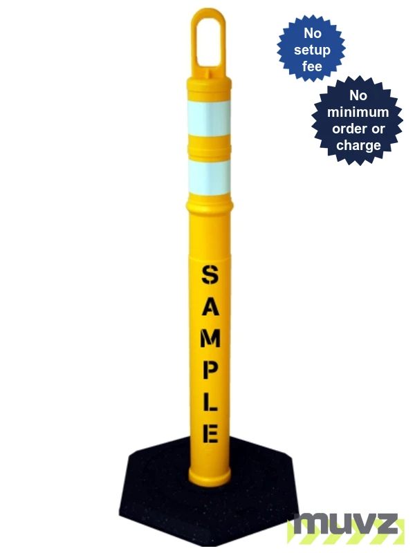 42\" YELLOW Looper Tube with Two (2) 3\" Reflective Collars, Custom Stencil \u0026 18 Lb. Base