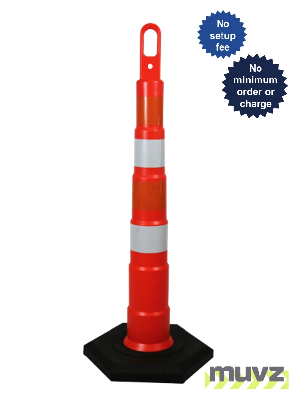 42\" Traffix Looper Cone w/Four (4) 4\" HI Reflective Collars, 16 Lb Rubber Base \u0026 Custom Lettering