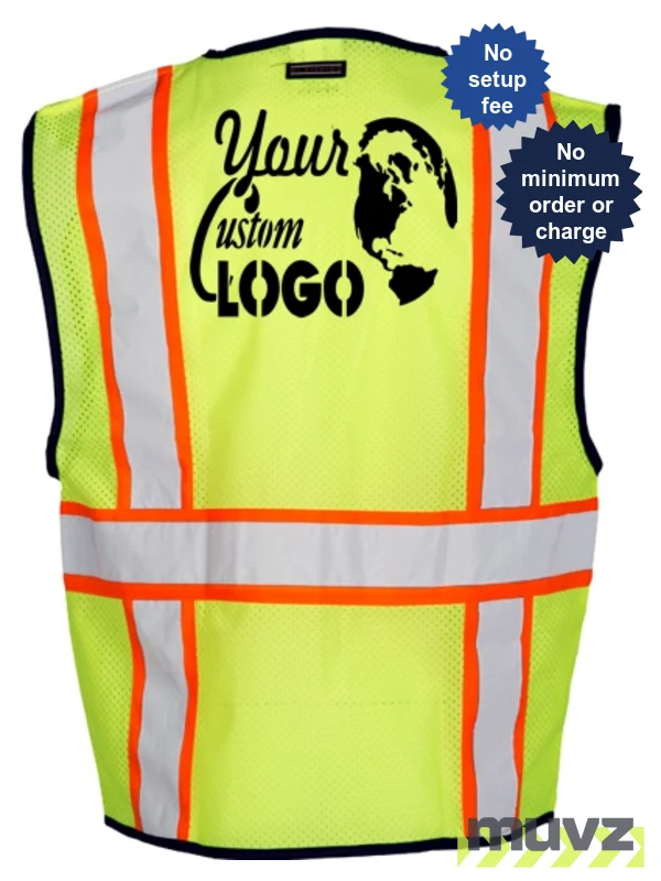 S-M, Lime, Four (4) Pocket, Contrasting Mesh Class 2 Vest w/ Custom Logo